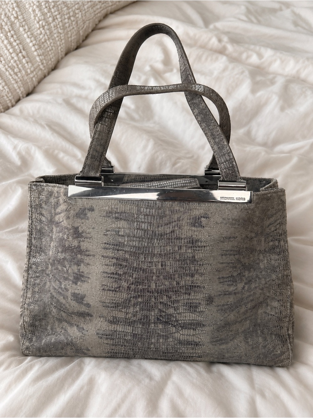 Michael Kors Gray Textured Tote with Silver Trim